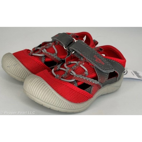 OshKosh B'gosh Toddler size 7 Red and Gray Sandals with hook and loop fasteners - Picture 6 of 8